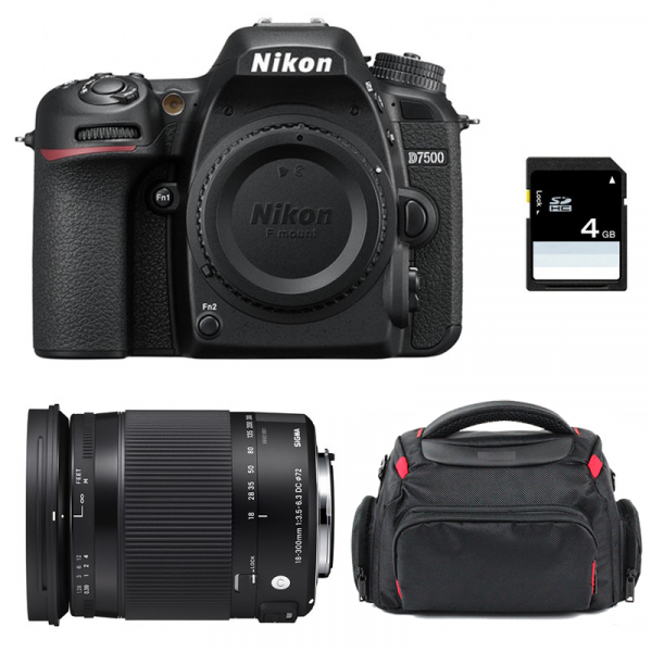 Cámara Nikon D7500 + Sigma 18-300 mm f/3,5-6,3 DC OS HSM Contemporary Macro + Bolsa + SD 4Go-1