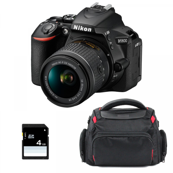 Cámara Nikon D5600 + AF-P DX NIKKOR 18-55 mm f/3.5-5.6G VR + Bolsa + SD 4Go-4