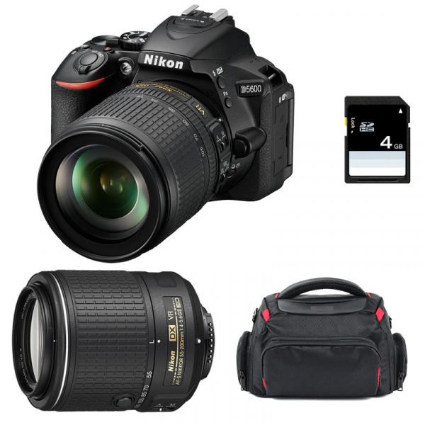 Appareil photo Reflex Nikon D5600 + AF-S DX 18-105 mm F3.5-5.6G ED VR + AF-S DX 55-200 mm F4-5.6 ED VR II + Sac + SD 4Go-1