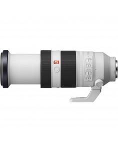 Objectif Sony FE 100-400mm F4.5-5.6 GM OSS, vue latérale, monture E, design professionnel, accessoires non visibles Objectif Sony FE 100-400mm F4.5-5.6 GM OSS, vue latérale, monture E, design professionnel, accessoires non visibles