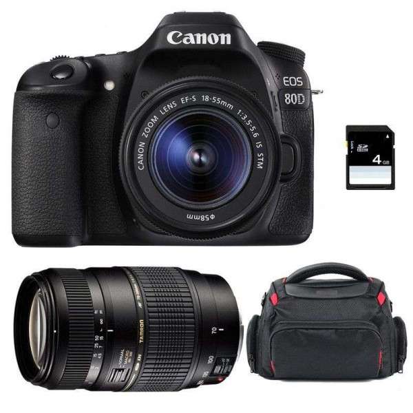Cámara Canon 80D + EF-S 18-55 mm IS STM + Tamron AF 70-300 mm f/4-5,6 Di LD Macro 1/2 + Bolsa + SD 4Go-1