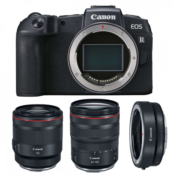 Cámara mirrorless Canon RP + RF 50mm f/1.2L USM + RF 24-105 mm f/4L IS USM + Canon EF R-5