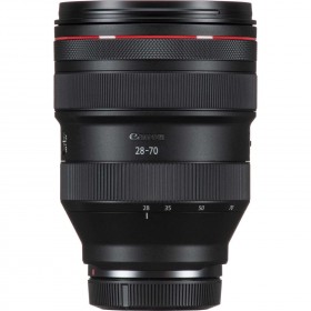 Objetivo Canon RF 28-70mm f/2L USM con diseño robusto y enfoque manual visible Objetivo Canon RF 28-70mm f/2L USM con diseño robusto y enfoque manual visible