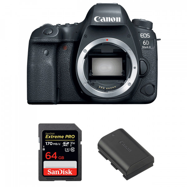 Appareil photo Reflex Canon 6D Mark II Nu + SanDisk 64GB Extreme PRO UHS-I SDXC 170 MB/s + Canon LP-E6N-1