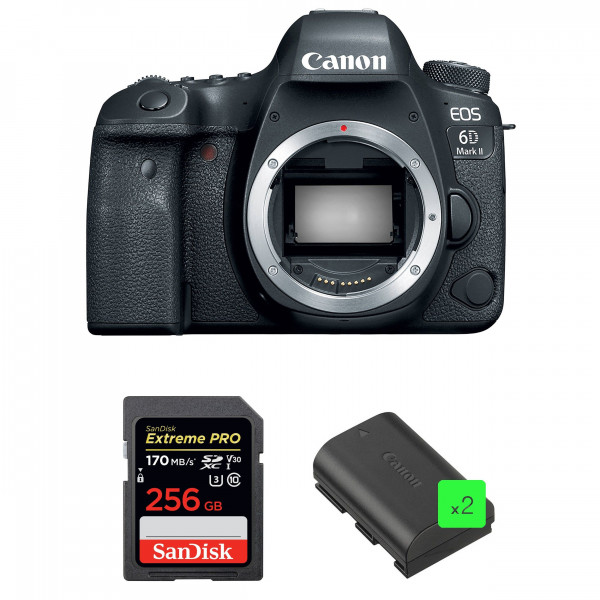Canon EOS 6D Mark II Body + SanDisk 256GB Extreme PRO UHS-I SDXC 170 MB/s + 2 Canon LP-E6N-1