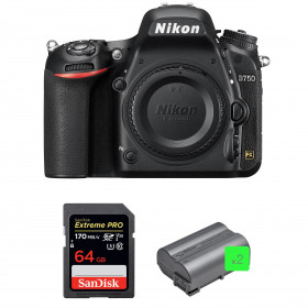 Cámara Nikon D750 Cuerpo + SanDisk 64GB Extreme PRO UHS-I SDXC 170 MB/s + 2 Nikon EN-EL15b-1