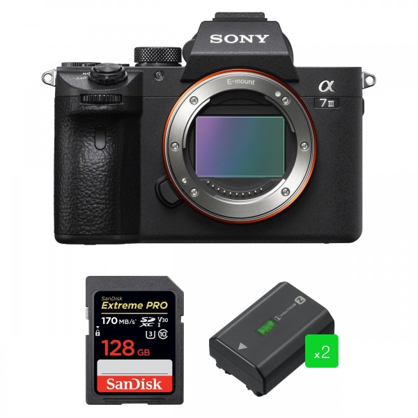 Cámara mirrorless Sony A7 III Cuerpo + SanDisk 128GB Extreme PRO UHS-I SDXC 170 MB/s + 2 Sony NP-FZ100-1