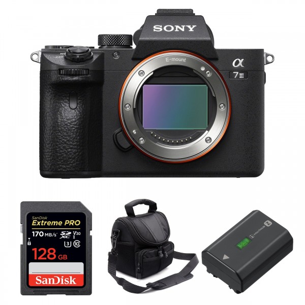 Cámara mirrorless Sony A7 III Cuerpo + SanDisk 128GB Extreme PRO UHS-I SDXC 170 MB/s + Sony NP-FZ100 + Bolsa-1