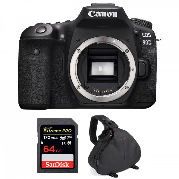 Appareil photo Reflex Canon 90D Nu + SanDisk 64GB Extreme PRO UHS-I SDXC 170 MB/s + Sac-1