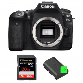 Cámara Canon 90D Cuerpo + SanDisk 128GB Extreme PRO UHS-I SDXC 170 MB/s + 2 Canon LP-E6N-1