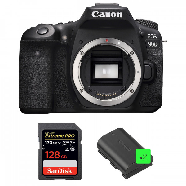 Canon EOS 90D Body + SanDisk 128GB Extreme PRO UHS-I SDXC 170 MB/s + 2 Canon LP-E6N-1