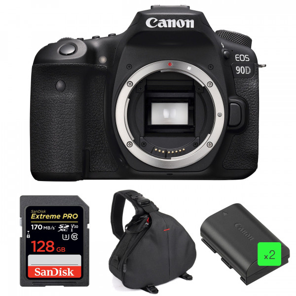 Cámara Canon 90D Cuerpo + SanDisk 128GB Extreme PRO UHS-I SDXC 170 MB/s + 2 Canon LP-E6N  + Bolsa-1