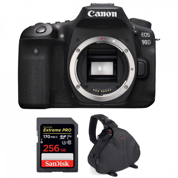 Appareil photo Reflex Canon 90D Nu + SanDisk 256GB Extreme PRO UHS-I SDXC 170 MB/s + Sac-1