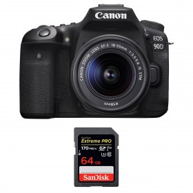 Canon EOS 90D + 18-55mm F/3.5-5.6 EF-S IS STM + SanDisk 64GB Extreme PRO UHS-I SDXC 170 MB/s-1