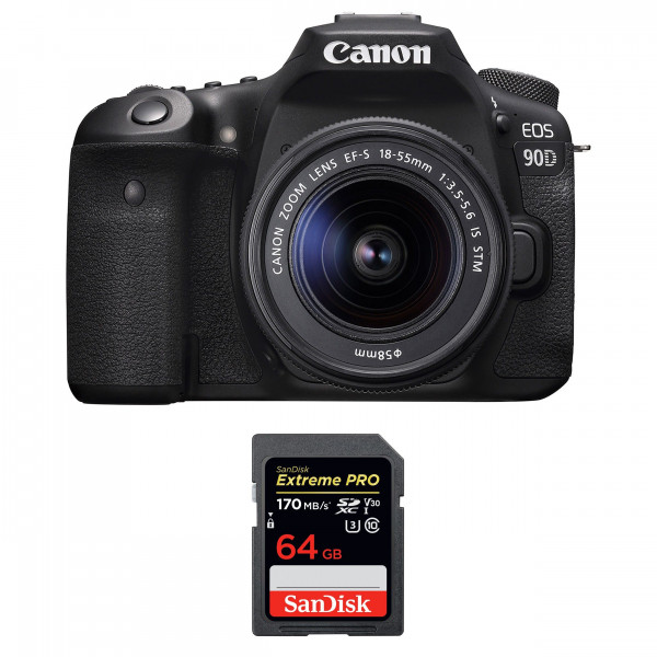 Cámara Canon 90D + 18-55mm F/3.5-5.6 EF-S IS STM + SanDisk 64GB Extreme PRO UHS-I SDXC 170 MB/s-1