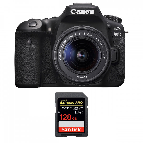 Cámara Canon 90D + 18-55mm F/3.5-5.6 EF-S IS STM + SanDisk 128GB Extreme PRO UHS-I SDXC 170 MB/s-1