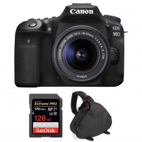 Appareil photo Reflex Canon 90D + 18-55mm F3.5-5.6 EF-S IS STM + SanDisk 128GB Extreme PRO UHS-I SDXC 170 MB/s + Sac-1