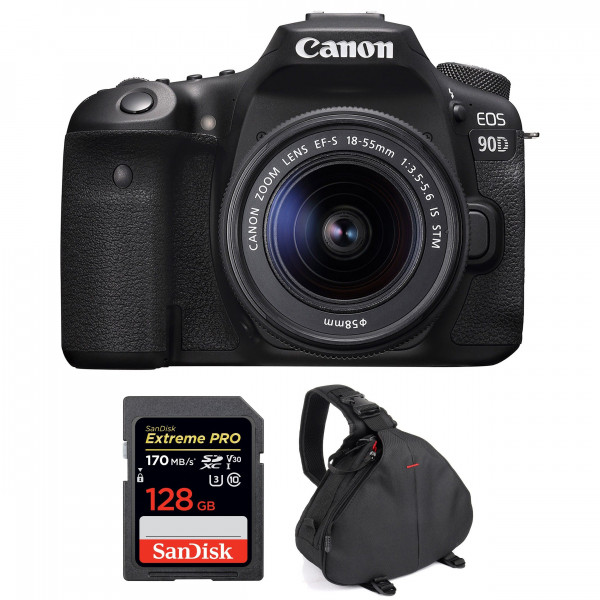 Cámara Canon 90D + 18-55mm F/3.5-5.6 EF-S IS STM + SanDisk 128GB Extreme PRO UHS-I SDXC 170 MB/s + Bolsa-1