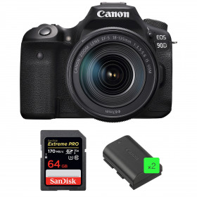 Canon EOS 90D + 18-135mm f/3.5-5.6 IS USM + SanDisk 64GB Extreme PRO UHS-I SDXC 170 MB/s + 2 Canon LP-E6N-1