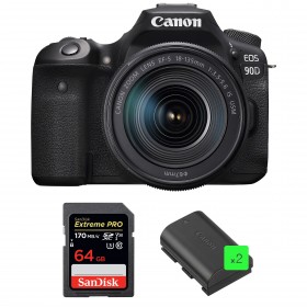 Canon 90D + 18-135mm F3.5-5.6 IS USM + SanDisk 64GB Extreme PRO UHS-I SDXC 170 MB/s + 2 Canon LP-E6N - Appareil photo Reflex-1