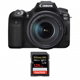 Appareil photo Reflex Canon 90D + 18-135mm F3.5-5.6 IS USM + SanDisk 128GB Extreme PRO UHS-I SDXC 170 MB/s-1