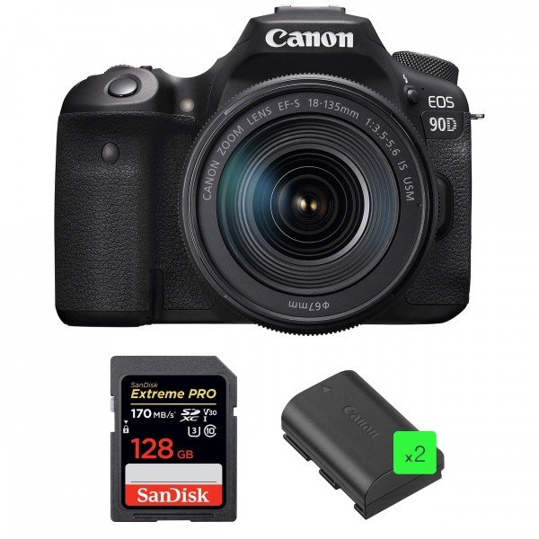 Canon 90D + 18-135mm F3.5-5.6 IS USM + SanDisk 128GB Extreme PRO UHS-I SDXC 170 MB/s + 2 Canon LP-E6N - Appareil photo Reflex-1