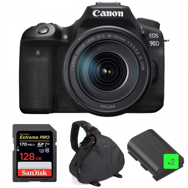 Canon EOS 90D + 18-135mm IS USM + SanDisk 128GB Extreme PRO UHS-I SDXC 170 MB/s + 2 Canon LP-E6N + Bag-1