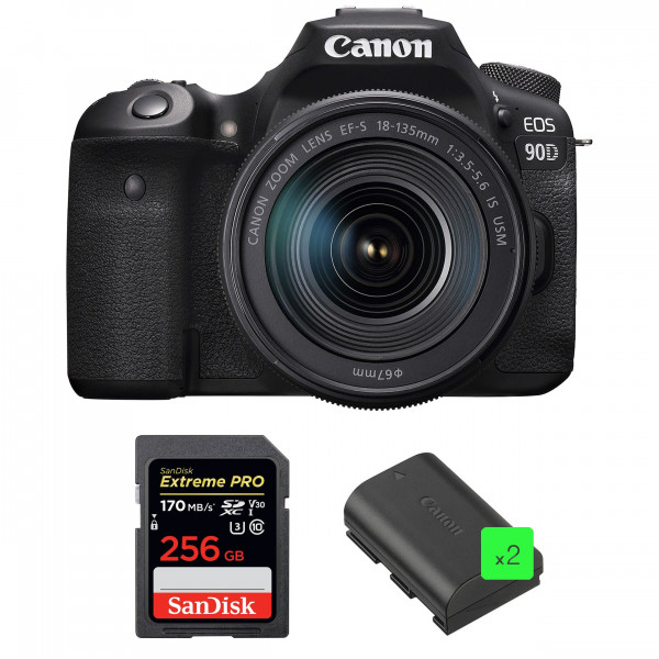 Canon 90D + 18-135mm F3.5-5.6 IS USM + SanDisk 256GB Extreme PRO UHS-I SDXC 170 MB/s + 2 Canon LP-E6N - Appareil photo Reflex-1