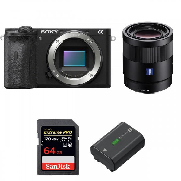 Appareil photo hybride Sony A6600 + Sonnar T* FE 55mm F1.8 ZA + SanDisk 64GB Extreme PRO UHS-I SDXC 170 MB/s + Sony NP-FZ100-1