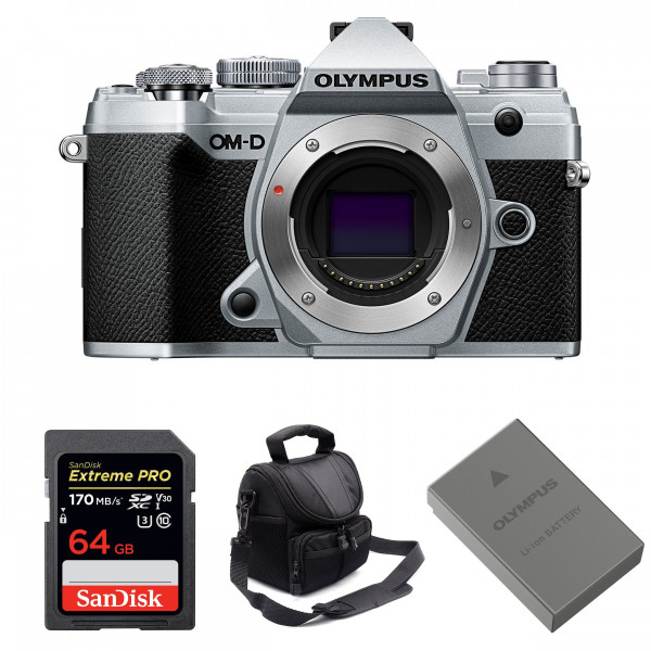 Appareil photo hybride Olympus OMD E-M5 III Silver Nu + SanDisk 64GB Extreme PRO SDXC 170 MB/s + Olympus BLS-50 + Sac-1