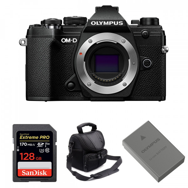 Appareil photo hybride Olympus OMD E-M5 III Noir Nu + SanDisk 128GB Extreme PRO SDXC 170 MB/s + Olympus BLS-50 + Sac-1