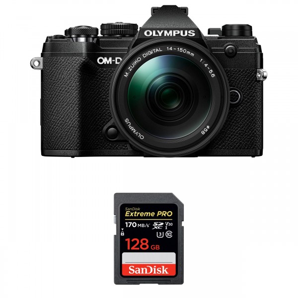 Appareil photo hybride Olympus OMD E-M5 III Noir + ED 14-150mm F4-5.6 II + SanDisk 128GB Extreme PRO UHS-I SDXC 170 MB/s-1