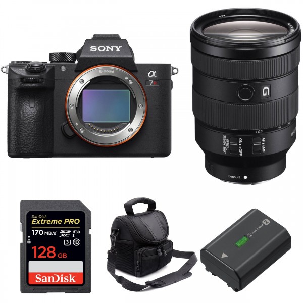 Appareil photo hybride Sony A7R III + FE 24-105 mm F4 G OSS + SanDisk 128GB Extreme PRO 170 MB/s + Sony NP-FZ100 + Sac-1