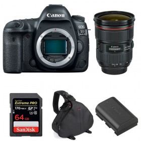 Appareil photo Reflex Canon 5D Mark IV + EF 24-70mm F2.8L II USM + SanDisk 64GB UHS-I SDXC 170 MB/s + LP-E6N + Sac-1