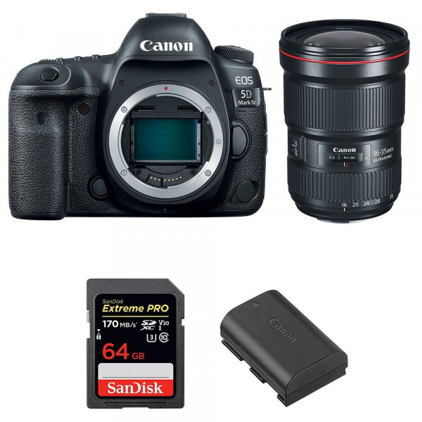 Cámara Canon 5D Mark IV + EF 16-35mm f/2.8L III USM + SanDisk 64GB Extreme PRO UHS-I SDXC 170 MB/s + LP-E6N-1