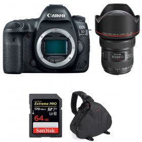 Appareil photo Reflex Canon 5D Mark IV + EF 11-24mm F4L USM + SanDisk 64GB Extreme PRO UHS-I SDXC 170 MB/s + Sac-1