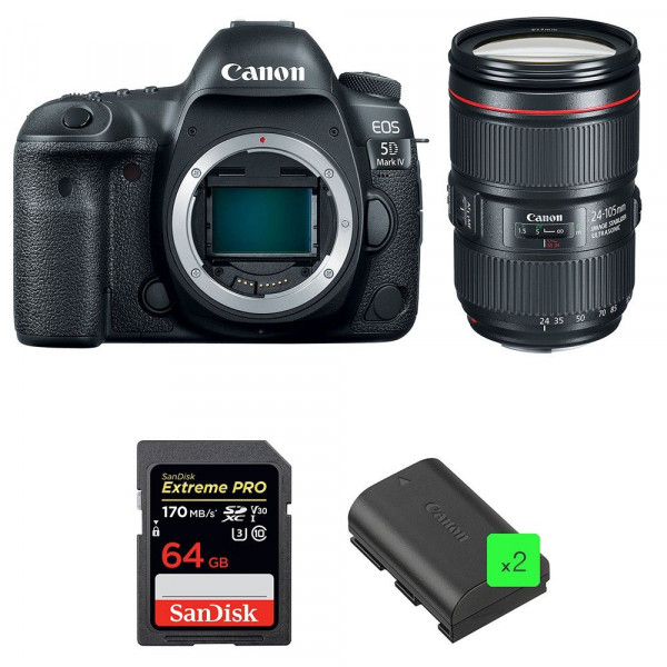 Cámara Canon 5D Mark IV + EF 24-105mm f/4L IS II USM + SanDisk 64GB Extreme PRO UHS-I SDXC 170 MB/s + 2 LP-E6N-1
