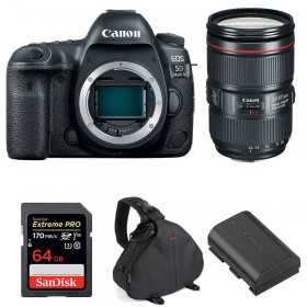 Appareil photo Reflex Canon 5D Mark IV + EF 24-105mm F4L IS II USM + SanDisk 64GB UHS-I SDXC 170 MB/s + LP-E6N + Sac-1