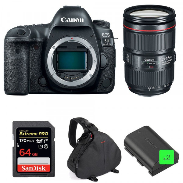Canon EOS 5D Mark IV + EF 24-105mm f/4L IS II USM + SanDisk 64GB UHS-I SDXC 170 MB/s + 2 LP-E6N + Bag-1