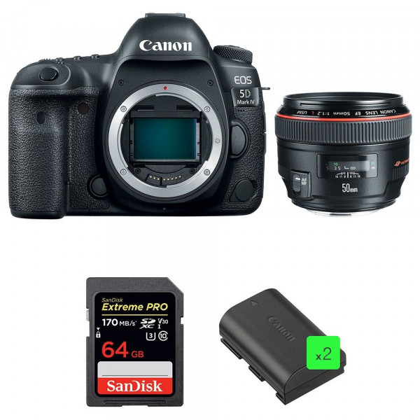 Cámara Canon 5D Mark IV + EF 50mm f/1.2L USM + SanDisk 64GB Extreme PRO UHS-I SDXC 170 MB/s + 2 LP-E6N-1