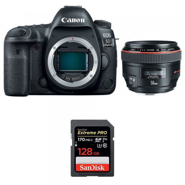 Appareil photo Reflex Canon 5D Mark IV + EF 50mm F1.2L USM + SanDisk 128GB Extreme PRO UHS-I SDXC 170 MB/s-1