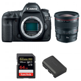 Cámara Canon 5D Mark IV + EF 24mm f/1.4L II USM + SanDisk 64GB Extreme PRO UHS-I SDXC 170 MB/s + LP-E6N-1