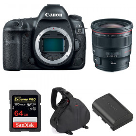 Appareil photo Reflex Canon 5D Mark IV + EF 24mm F1.4L II USM + SanDisk 64GB UHS-I SDXC 170 MB/s + LP-E6N  + Sac-1