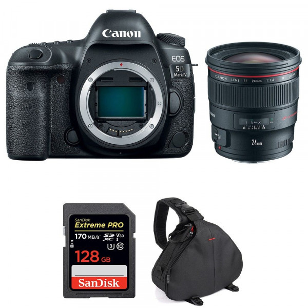 Appareil photo Reflex Canon 5D Mark IV + EF 24mm F1.4L II USM + SanDisk 128GB Extreme PRO UHS-I SDXC 170 MB/s + Sac-1
