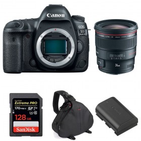 Appareil photo Reflex Canon 5D Mark IV + EF 24mm F1.4L II USM + SanDisk 128GB UHS-I SDXC 170 MB/s + LP-E6N + Sac-1