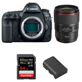 Cámara Canon 5D Mark IV + EF 35mm f/1.4L II USM + SanDisk 64GB Extreme PRO UHS-I SDXC 170 MB/s + LP-E6N-1