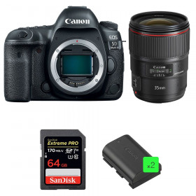 Cámara Canon 5D Mark IV + EF 35mm f/1.4L II USM + SanDisk 64GB Extreme PRO UHS-I SDXC 170 MB/s + 2 LP-E6N-1