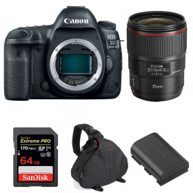 Appareil photo Reflex Canon 5D Mark IV + EF 35mm F1.4L II USM + SanDisk 64GB UHS-I SDXC 170 MB/s + LP-E6N + Sac-1