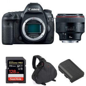 Appareil photo Reflex Canon 5D Mark IV + EF 85mm F1.2L II USM + SanDisk 128GB UHS-I SDXC 170 MB/s + LP-E6N + Sac-1