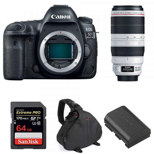 Cámara Canon 5D Mark IV + EF 100-400mm f4.5-5.6L IS II USM + SanDisk 64GB UHS-I SDXC 170 MB/s + LP-E6N + Bolsa-1